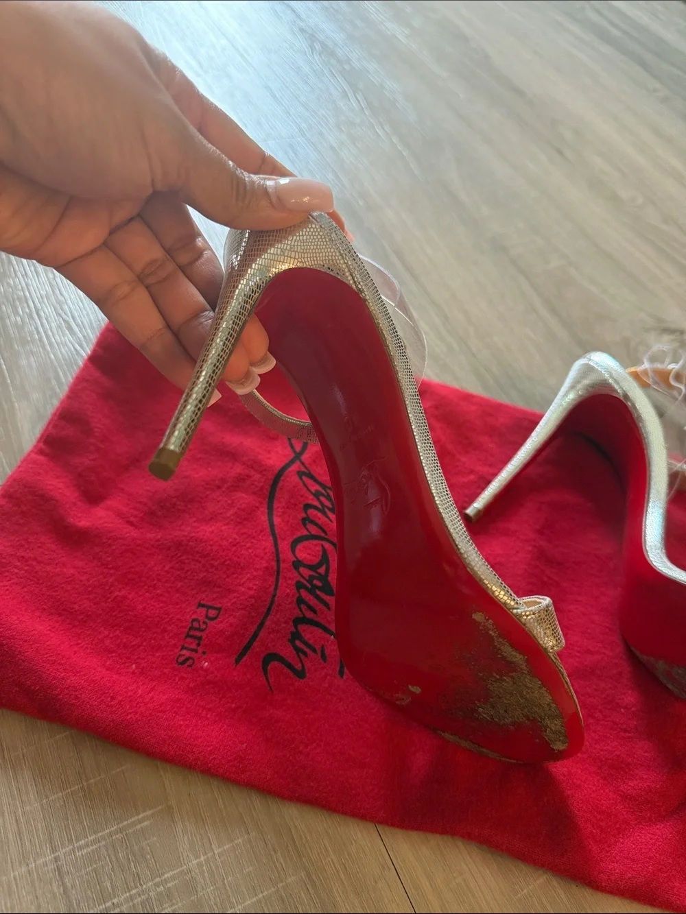 Christian Louboutin Silver Metallic Ankle-Strap Heels